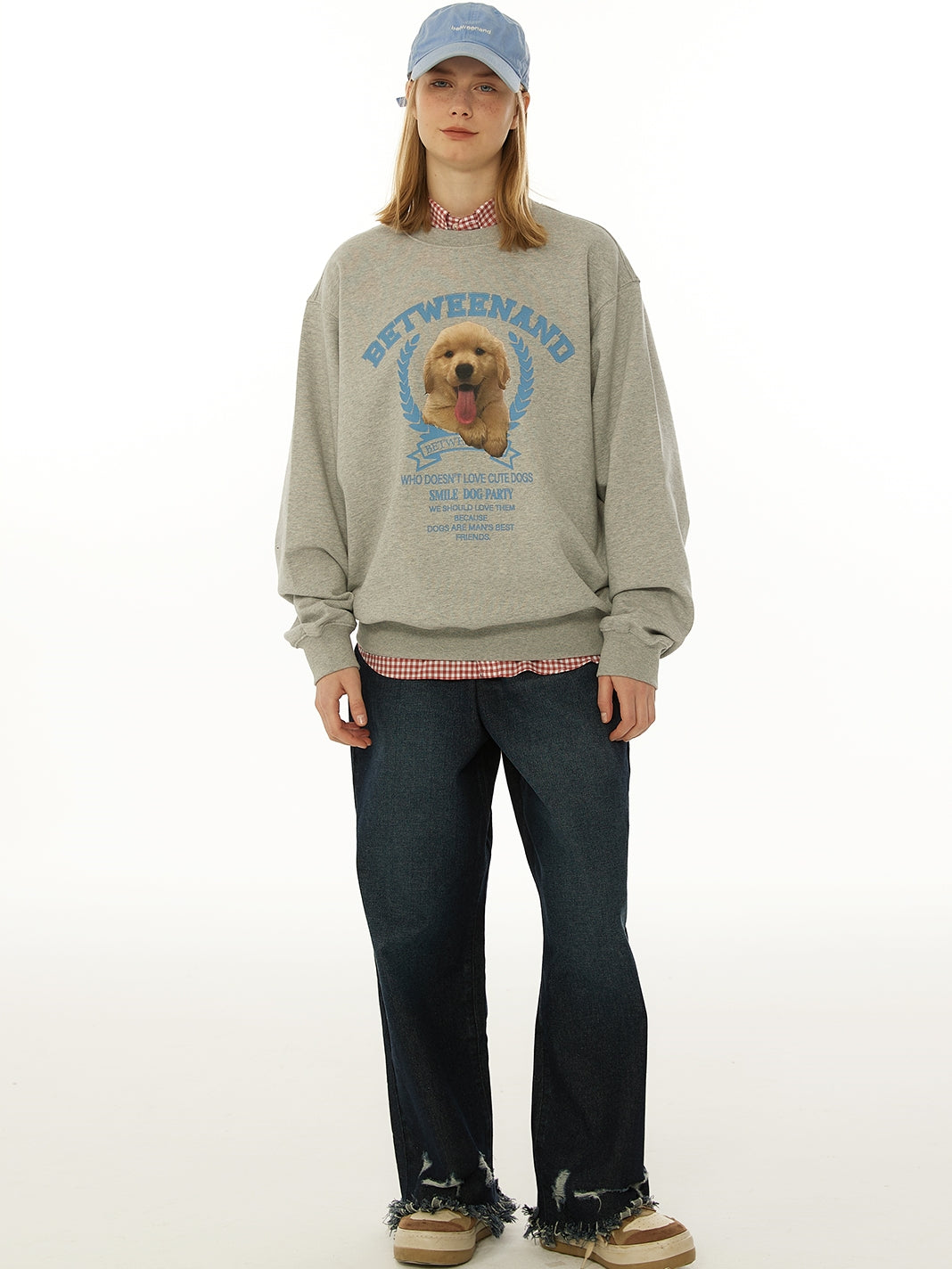 Cute puppy print loose pullover sweatshirt_N82070