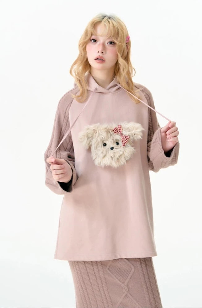 Puppy knitted hooded top and skirt