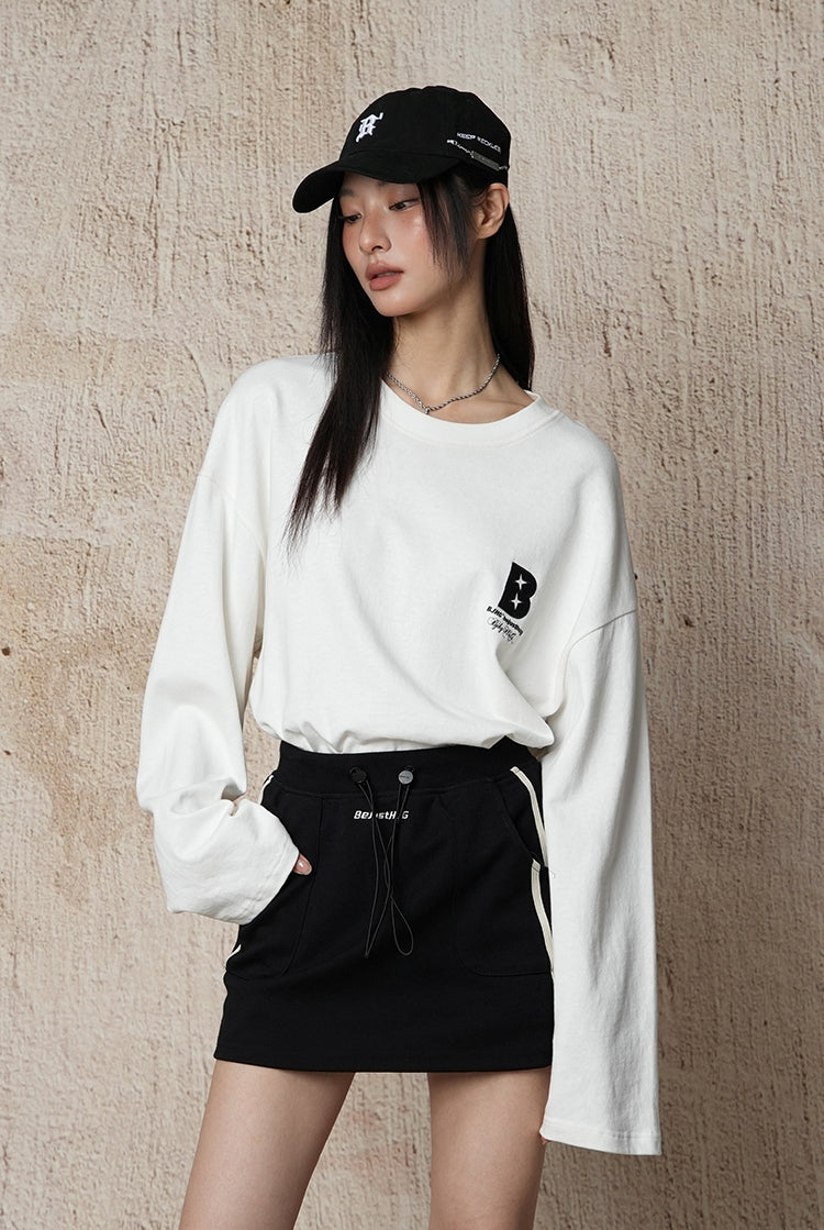 Cotton base round neck long-sleeved loose T-shirt_N82055