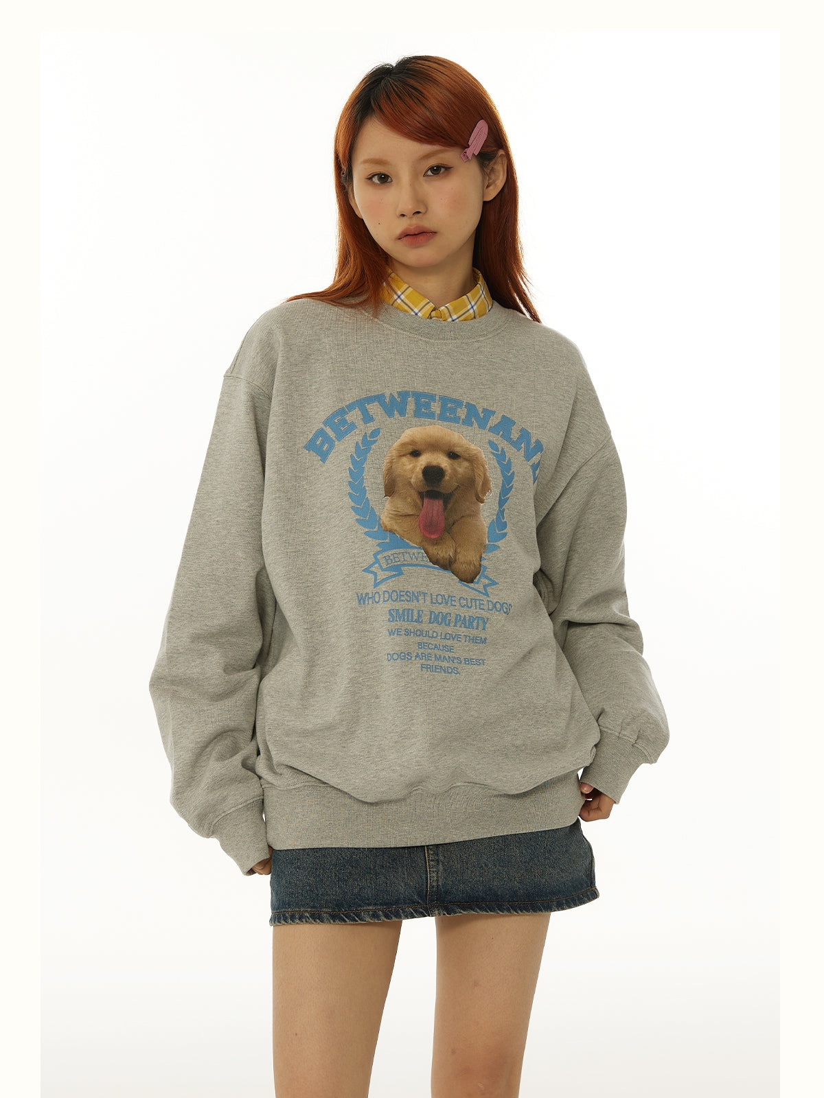 Cute puppy print loose pullover sweatshirt_N82070