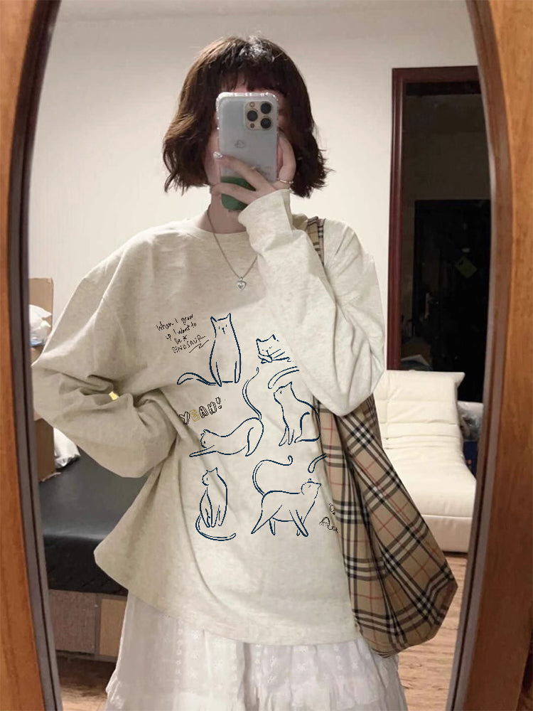 Heavyweight cotton kitten long sleeve T-shirt_N82019