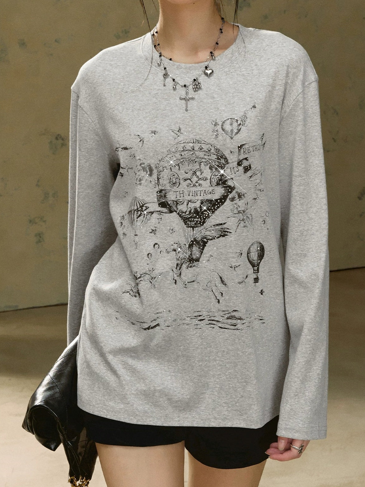 Air balloon print long sleeve T-shirt_N81922