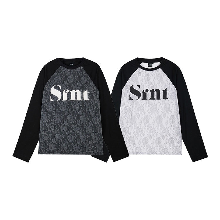 Lace stitching raglan long sleeve T-shirt_N82003