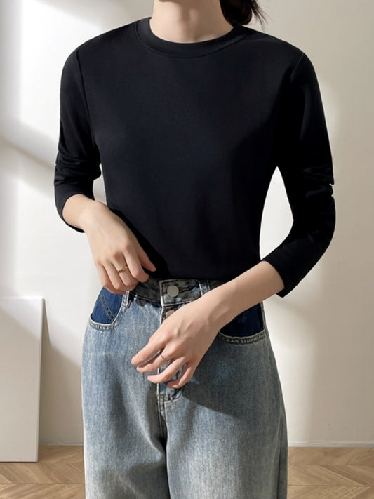 Simple crewneck long sleeved T-shirt_N81952