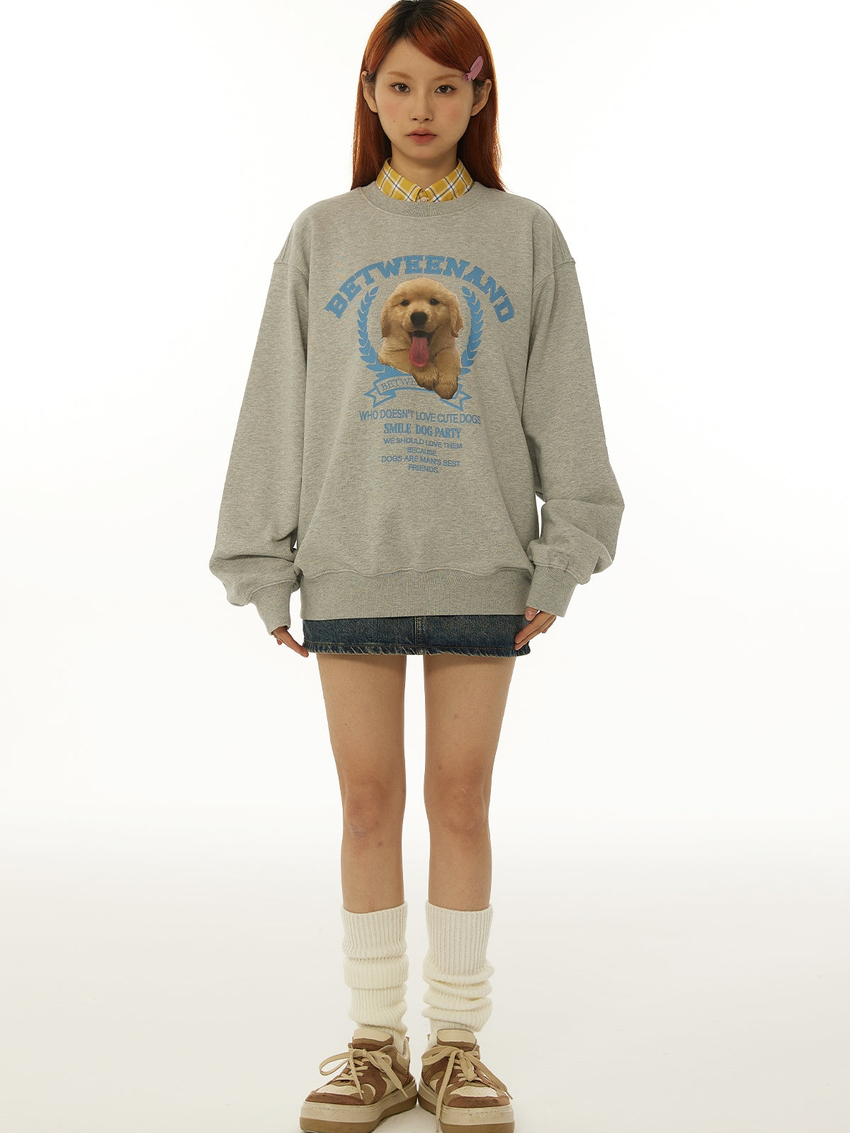 Cute puppy print loose pullover sweatshirt_N82070