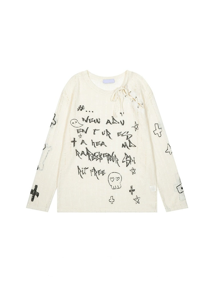 Cute skull seethrough long sleeve T-shirt_N81938