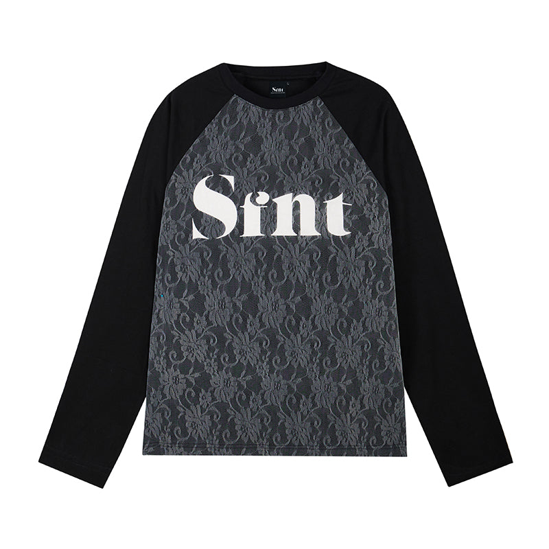 Lace stitching raglan long sleeve T-shirt_N82003