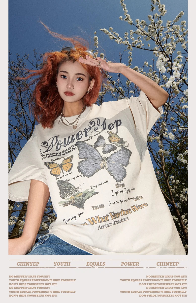 Butterfly summer loose-fitting T-shirt_N81744