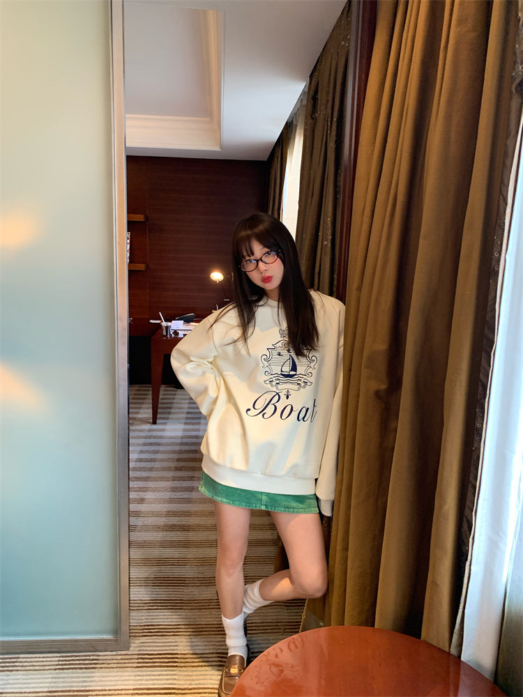 Embroidered loose pullover sweatshirt_N82077