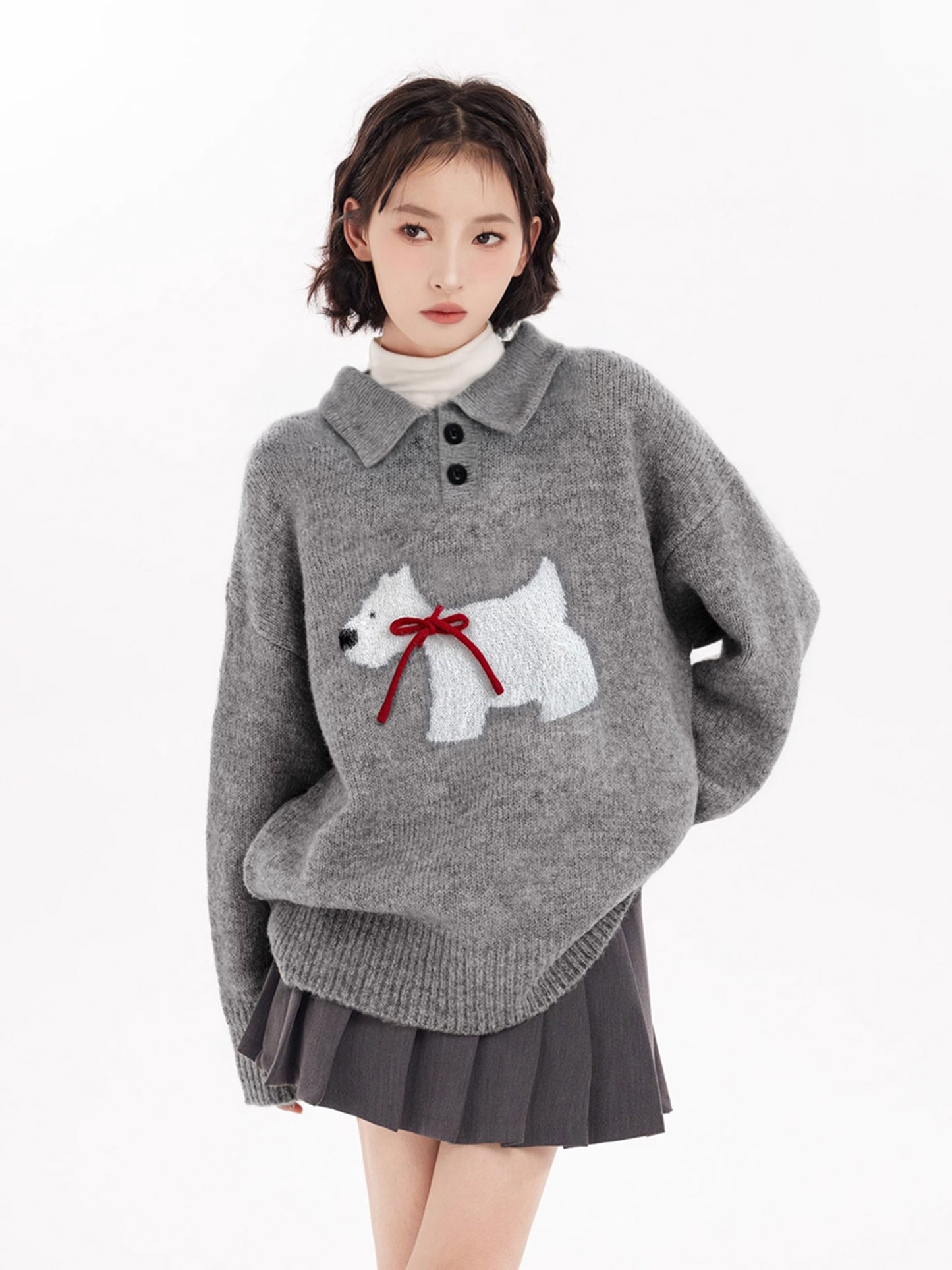 Polo collar pullover knit sweater_N82081