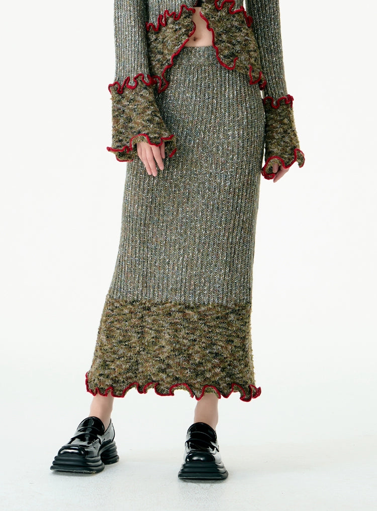 Variegated knitted top and skirt 