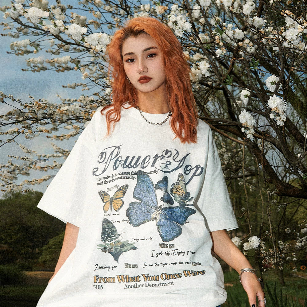 Butterfly summer loose-fitting T-shirt_N81744