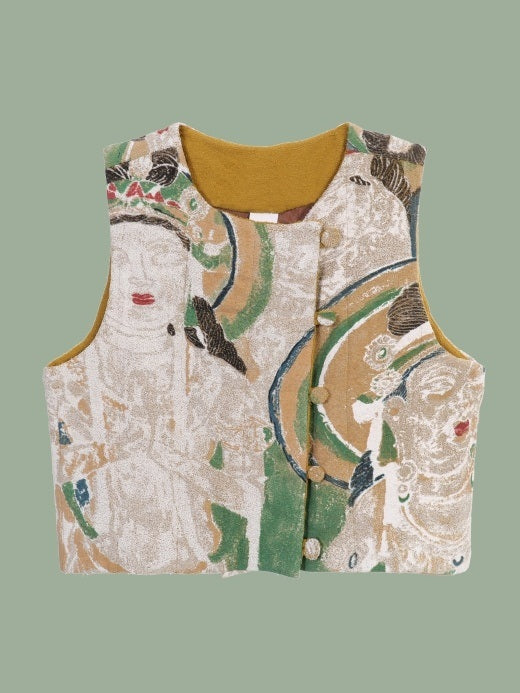 Dunhuang mural print round neck vest_N81974