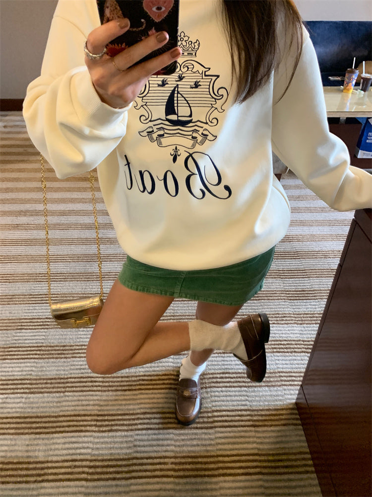 Embroidered loose pullover sweatshirt_N82077