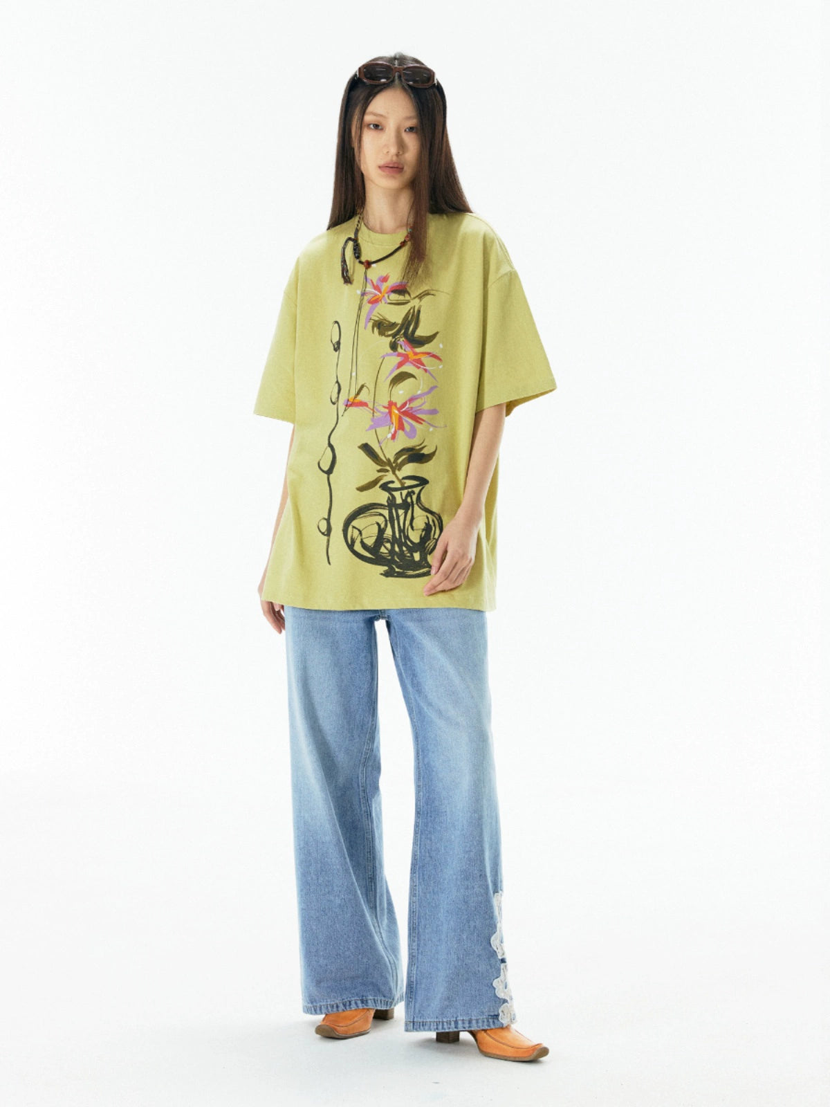 Vase print loose-fitting T-shirt_N81779