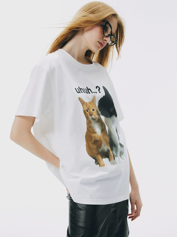 American Casual Retro Kitten Short Sleeve T-Shirt_N81738 