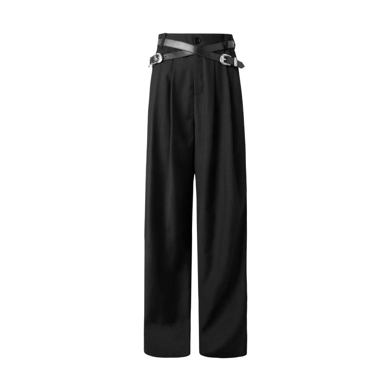 Cross Belt Pleated Pants