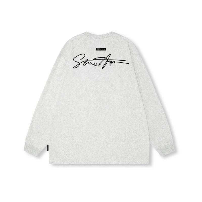 Back letter print cotton long sleeved loose T-shirt_N82044