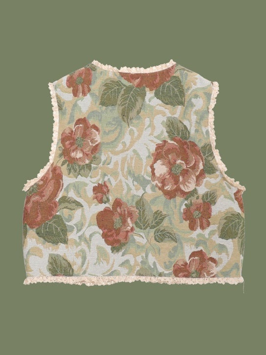 Retro style flower pattern short vest_N81970