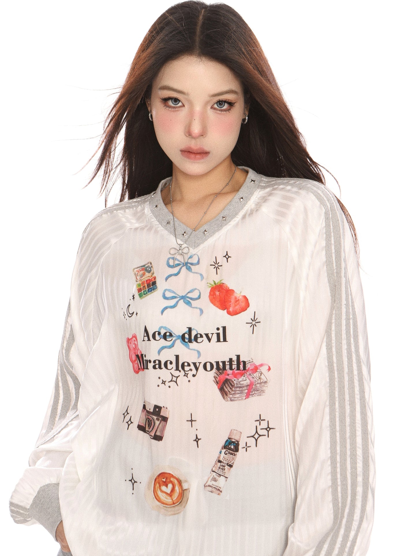 V-Neck long sleeve jersey T-Shirt_N81998