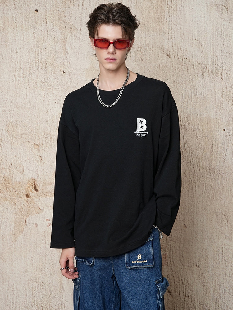 Cotton base round neck long-sleeved loose T-shirt_N82055