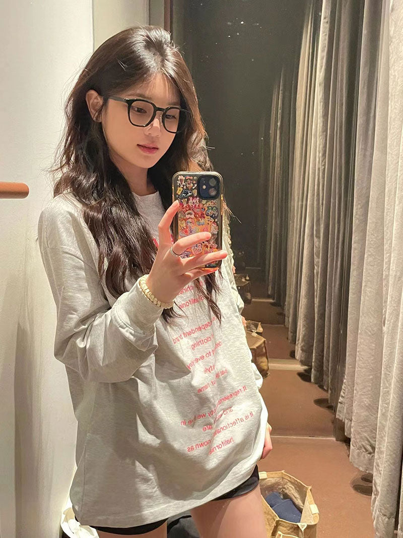 Letter print long sleeved loose T-shirt_N82059