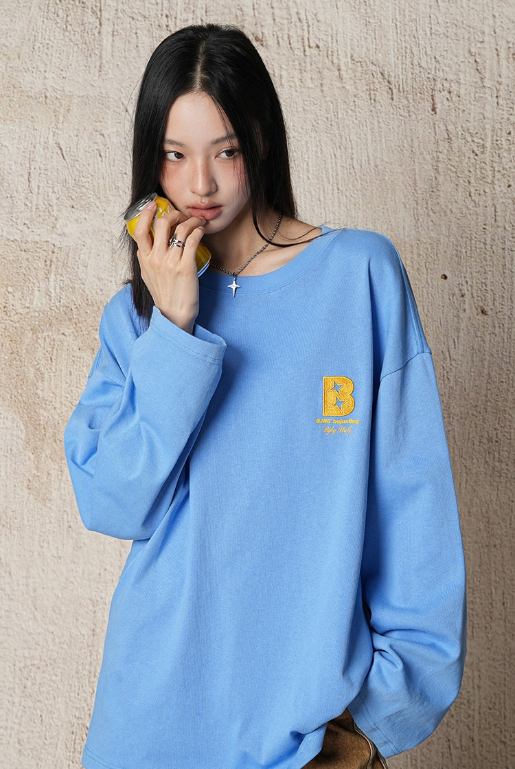 Cotton base round neck long-sleeved loose T-shirt_N82055