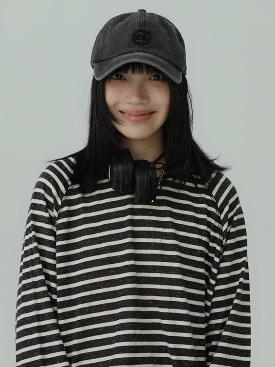 Stripe Round Neck Tops_N81897