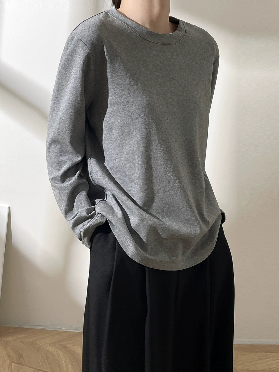 Simple crewneck long sleeved T-shirt_N81952