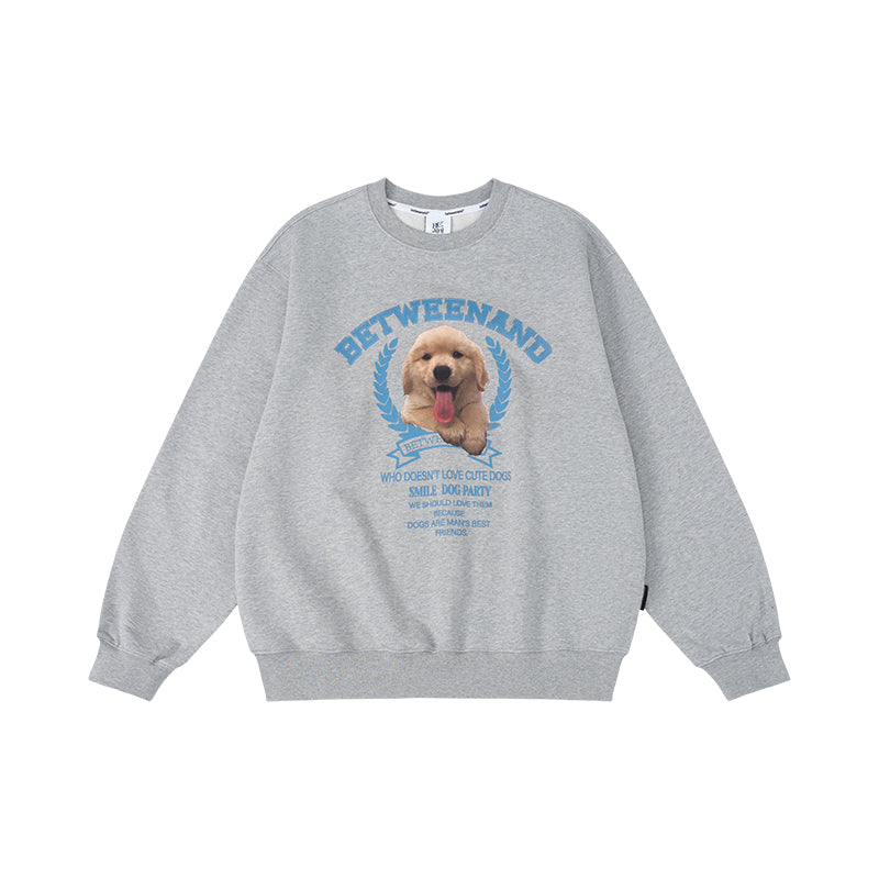 Cute puppy print loose pullover sweatshirt_N82070