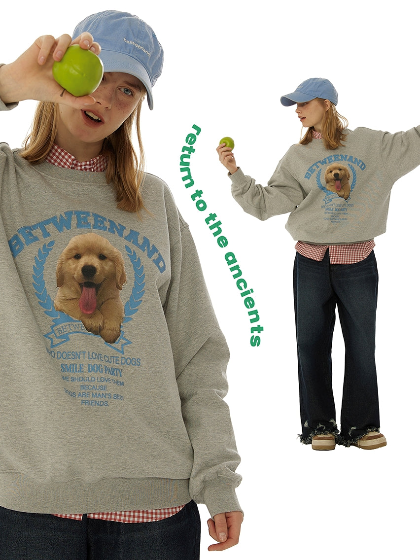 Cute puppy print loose pullover sweatshirt_N82070