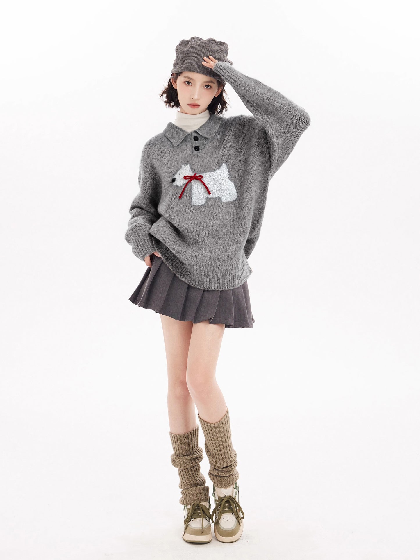 Polo collar pullover knit sweater_N82081