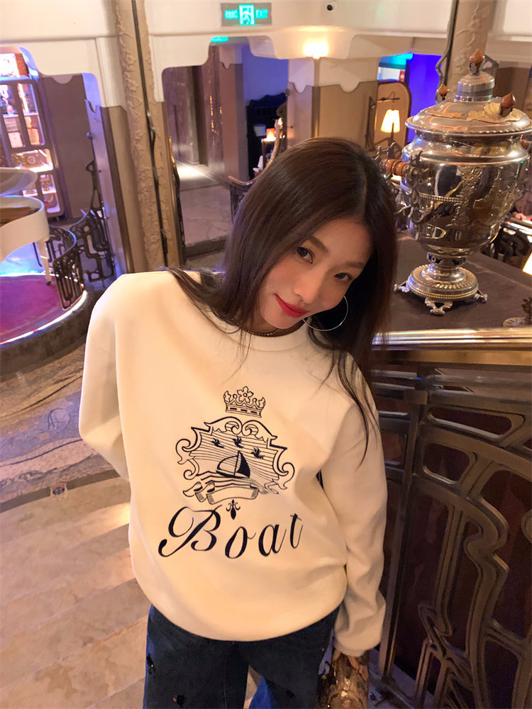 Embroidered loose pullover sweatshirt_N82077