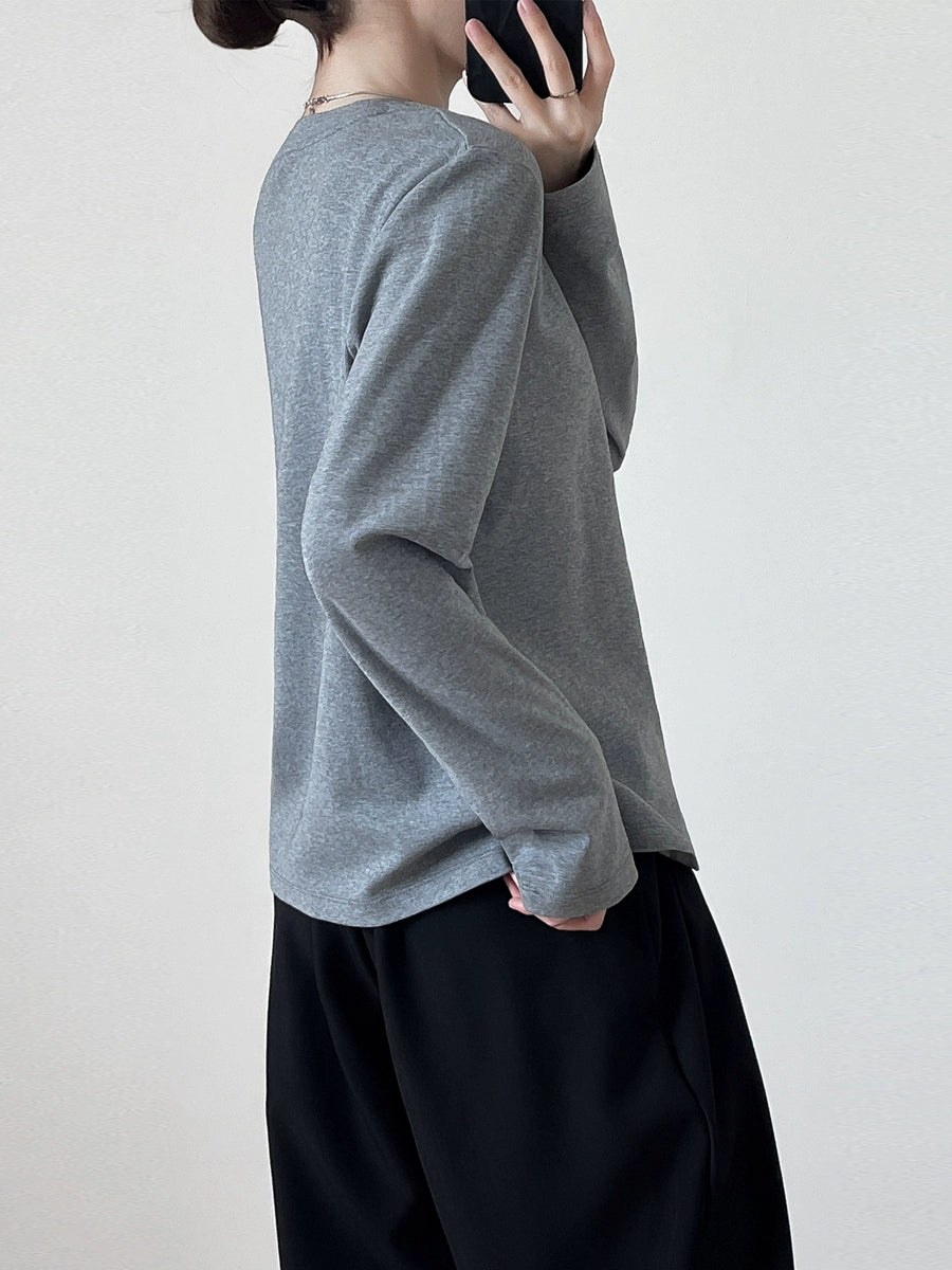 Simple crewneck long sleeved T-shirt_N81952