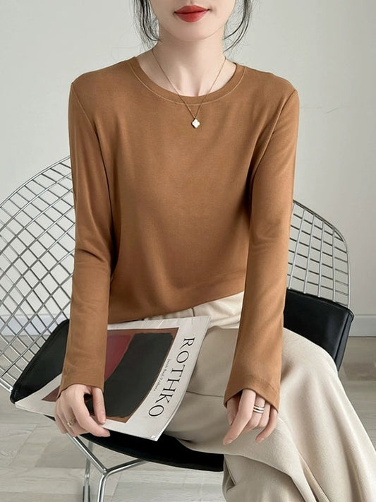 Round neck and half-high neck long sleeve T-shirt_N81935