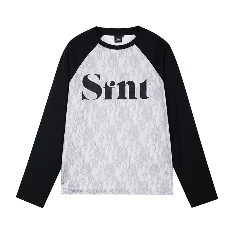 Lace stitching raglan long sleeve T-shirt_N82003