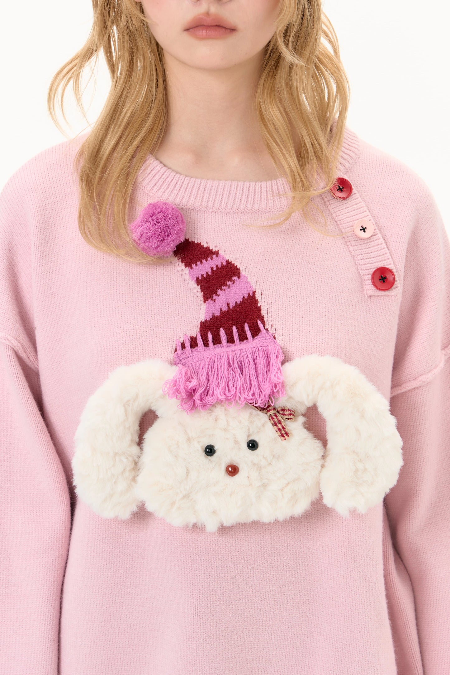 Round neck pink christmas puppy sweater