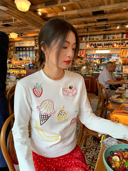 Sweets embroidered design long sleeve t-shirt_N82075