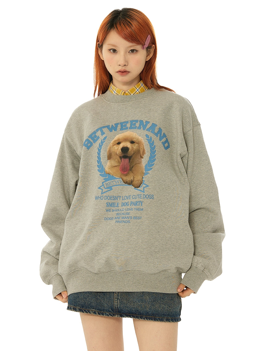 Cute puppy print loose pullover sweatshirt_N82070