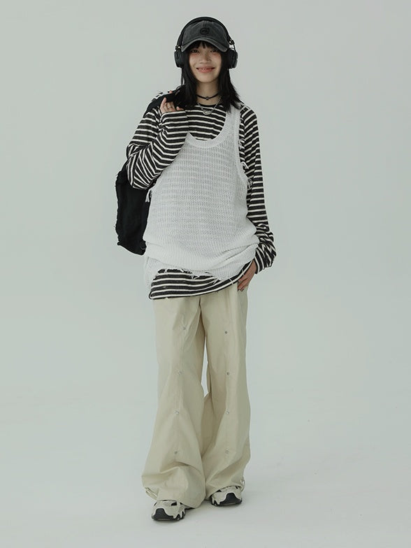 Stripe Round Neck Tops_N81897