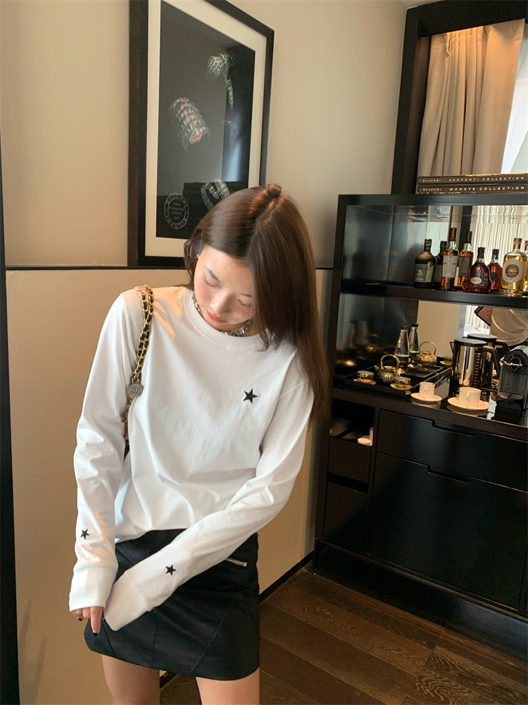 One point star round neck long sleeve t-shirt_N82072