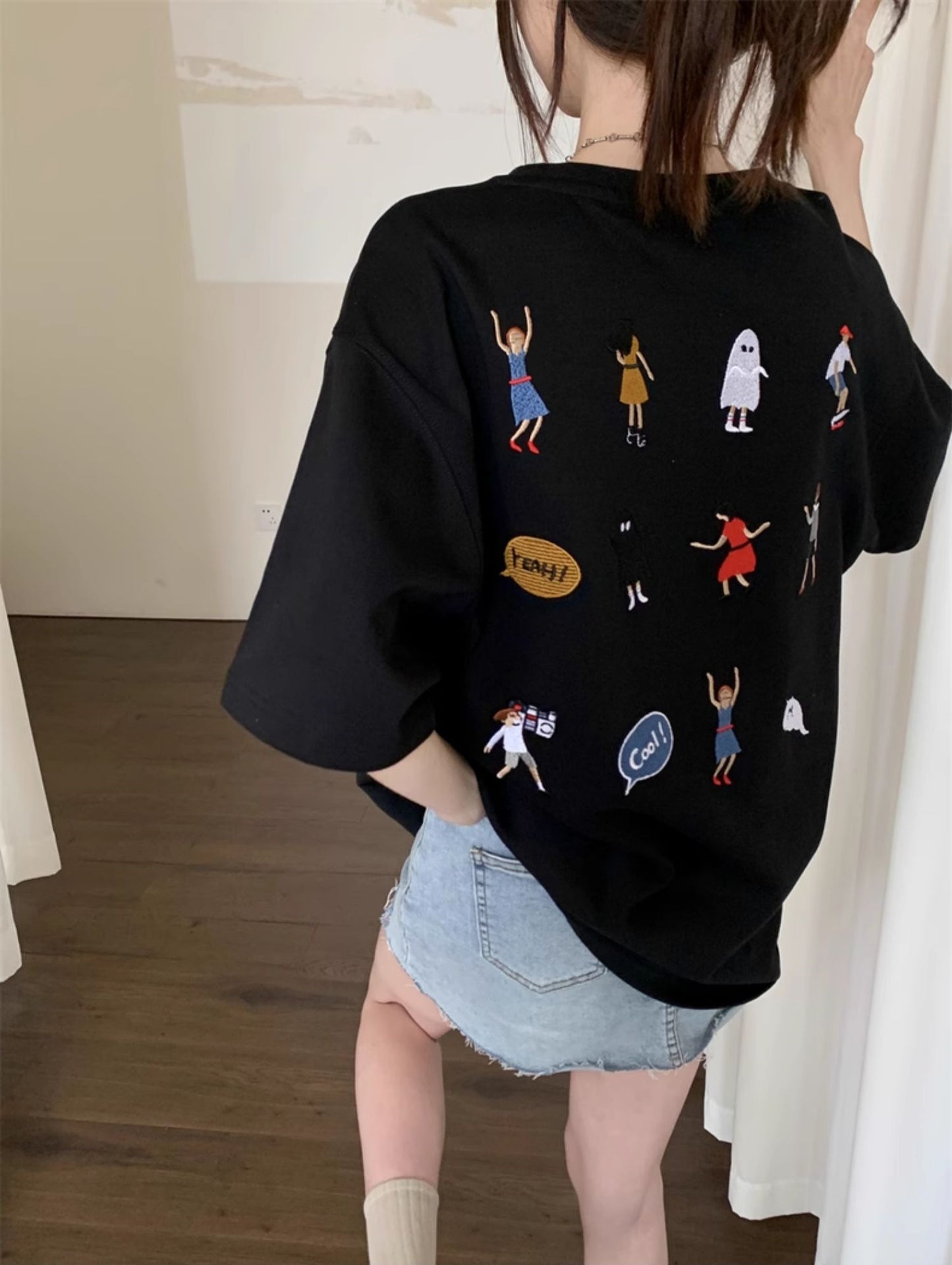 embroidery cartoon cotton short sleeve t-shirt_N81729