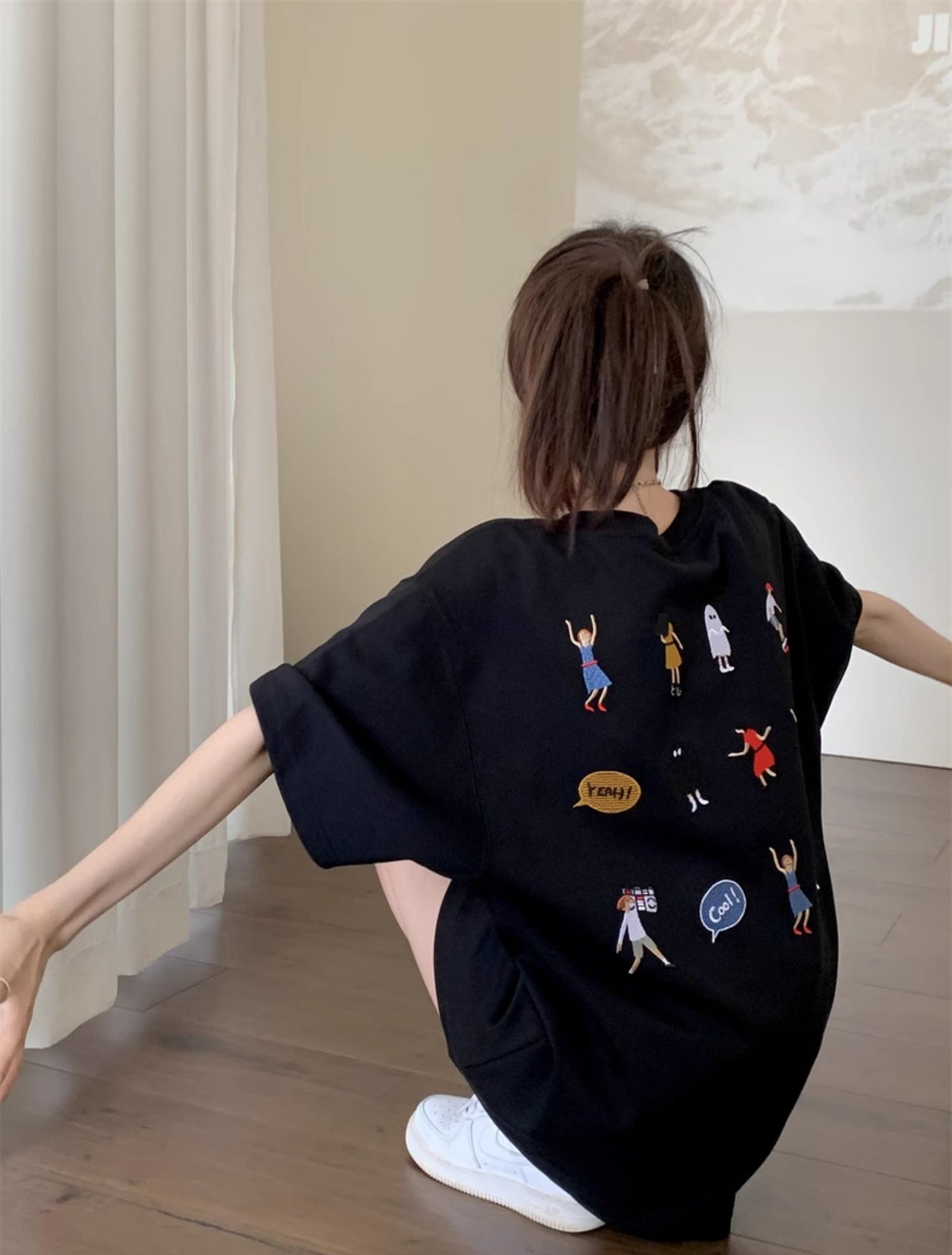 embroidery cartoon cotton short sleeve t-shirt_N81729