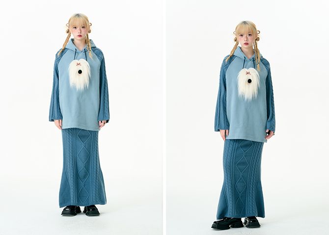 Puppy knitted hooded top and skirt