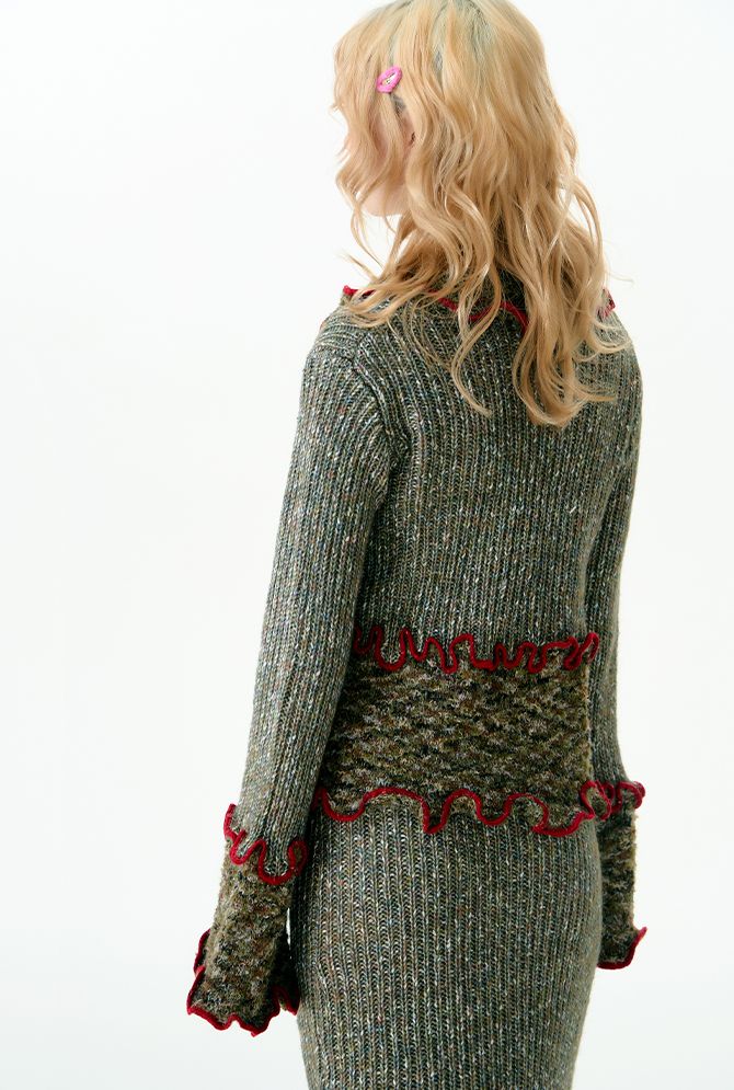 Variegated knitted top and skirt 