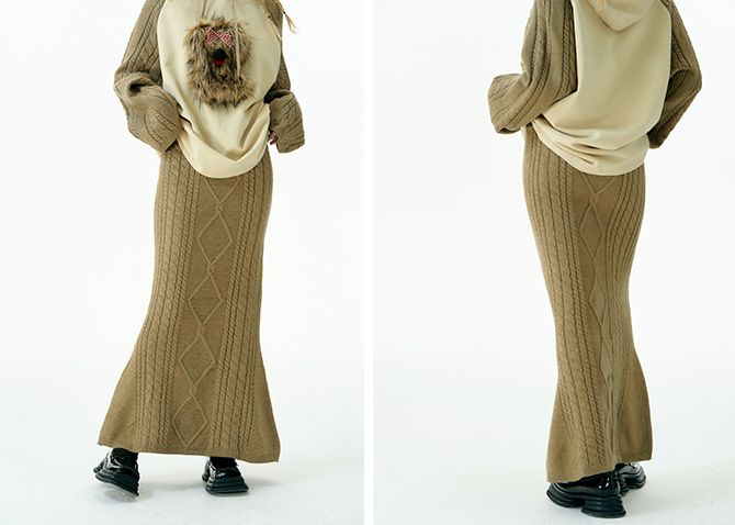 Puppy knitted hooded top and skirt