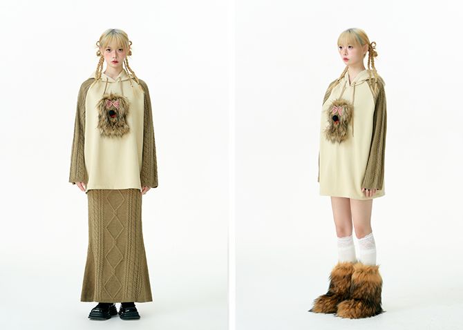 Puppy knitted hooded top and skirt