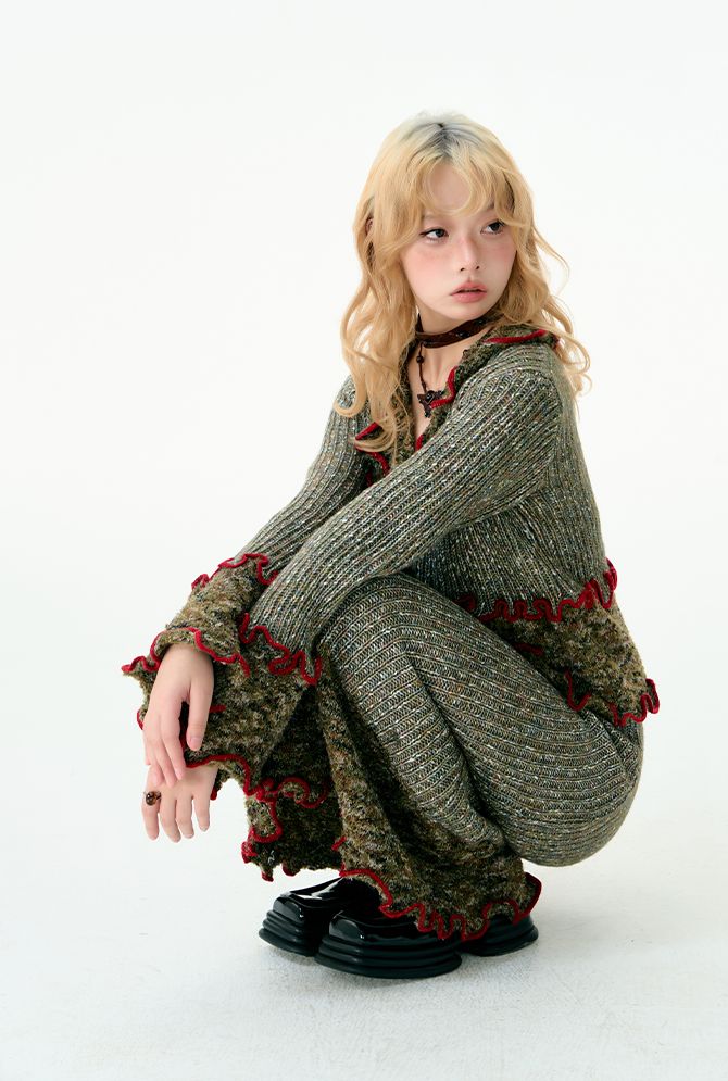 Variegated knitted top and skirt