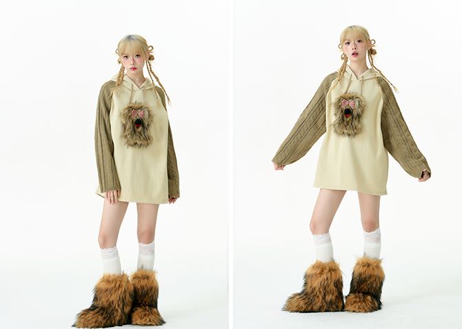 Puppy knitted hooded top and skirt