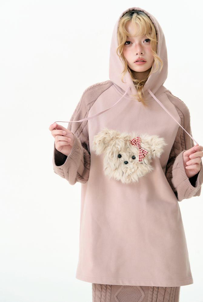 Puppy knitted hooded top and skirt